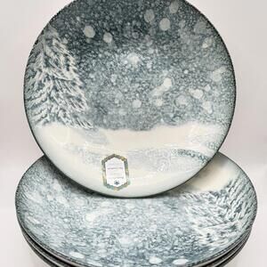 Set of 8 Intesa Snow Storm Pasta Bowls 9.5” Blue White Porcelain